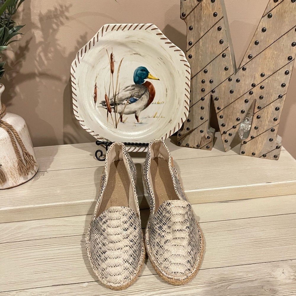 Snake Skin Patterned Canvas Espadrille Slip Ons